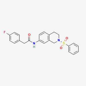 molecular formula C23H21FN2O3S B2992481 2-(4-fluorophenyl)-N-(2-(phenylsulfonyl)-1,2,3,4-tetrahydroisoquinolin-7-yl)acetamide CAS No. 955229-22-8