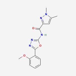 molecular formula C15H15N5O3 B2992482 N-(5-(2-methoxyphenyl)-1,3,4-oxadiazol-2-yl)-1,5-dimethyl-1H-pyrazole-3-carboxamide CAS No. 1014028-15-9