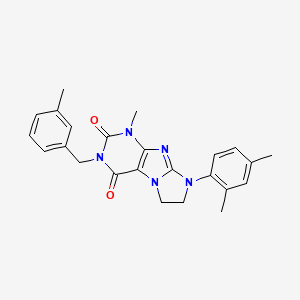 molecular formula C24H25N5O2 B2992487 8-(2,4-Dimethylphenyl)-1-methyl-3-[(3-methylphenyl)methyl]-1,3,5-trihydroimida zolidino[1,2-h]purine-2,4-dione CAS No. 923369-86-2
