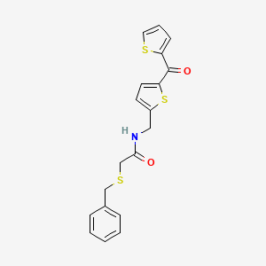 molecular formula C19H17NO2S3 B2992602 2-(benzylthio)-N-((5-(thiophene-2-carbonyl)thiophen-2-yl)methyl)acetamide CAS No. 1421528-66-6