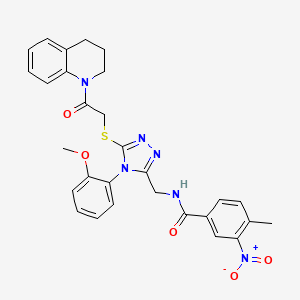 molecular formula C29H28N6O5S B2992616 N-{[4-(2-methoxyphenyl)-5-{[2-oxo-2-(1,2,3,4-tetrahydroquinolin-1-yl)ethyl]sulfanyl}-4H-1,2,4-triazol-3-yl]methyl}-4-methyl-3-nitrobenzamide CAS No. 391941-35-8