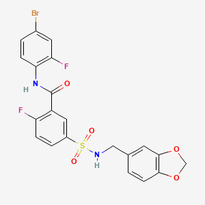 5-(N-(benzo[d][1,3]dioxol-5-ylmethyl)sulfamoyl)-N-(4-bromo-2-fluorophenyl)-2-fluorobenzamide