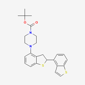 molecular formula C25H28N2O2S2 B2992710 Tert-butyl 4-[2-(1-benzothiophen-4-yl)-2,3-dihydro-1-benzothiophen-4-yl]piperazine-1-carboxylate CAS No. 2138423-47-7