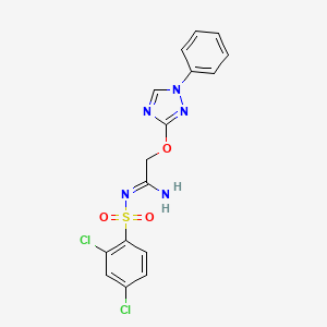 molecular formula C16H13Cl2N5O3S B2992735 N-(2,4-dichlorobenzenesulfonyl)-2-[(1-phenyl-1H-1,2,4-triazol-3-yl)oxy]ethanimidamide CAS No. 338405-38-2