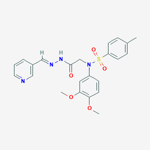 molecular formula C23H24N4O5S B299276 N-(3,4-dimethoxyphenyl)-4-methyl-N-{2-oxo-2-[(2E)-2-(pyridin-3-ylmethylidene)hydrazinyl]ethyl}benzenesulfonamide (non-preferred name) 