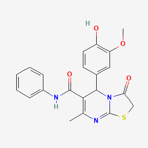 molecular formula C21H19N3O4S B2992787 5-(4-Hydroxy-3-methoxyphenyl)-7-methyl-3-oxo-N-phenyl-3,5-dihydro-2H-thiazolo[3,2-a]pyrimidine-6-carboxamide CAS No. 444146-92-3