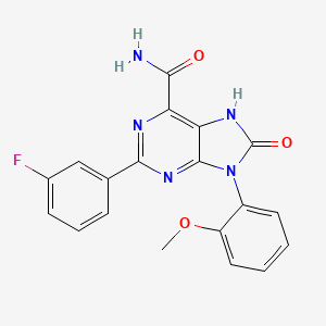 molecular formula C19H14FN5O3 B2992896 2-(3-fluorophenyl)-9-(2-methoxyphenyl)-8-oxo-8,9-dihydro-7H-purine-6-carboxamide CAS No. 869069-35-2