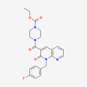 molecular formula C23H23FN4O4 B2992938 Ethyl 4-(1-(4-fluorobenzyl)-2-oxo-1,2-dihydro-1,8-naphthyridine-3-carbonyl)piperazine-1-carboxylate CAS No. 899951-71-4