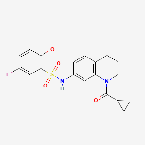 molecular formula C20H21FN2O4S B2992956 N-[1-(cyclopropanecarbonyl)-3,4-dihydro-2H-quinolin-7-yl]-5-fluoro-2-methoxybenzenesulfonamide CAS No. 898439-42-4