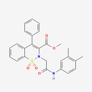 molecular formula C26H24N2O5S B2992958 methyl 2-{2-[(3,4-dimethylphenyl)amino]-2-oxoethyl}-4-phenyl-2H-1,2-benzothiazine-3-carboxylate 1,1-dioxide CAS No. 1114878-98-6