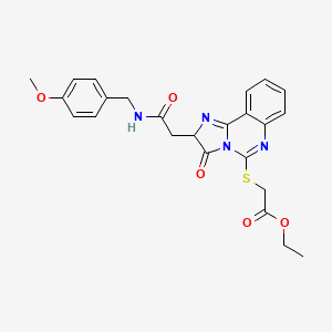 molecular formula C24H24N4O5S B2992987 ethyl 2-{[2-({[(4-methoxyphenyl)methyl]carbamoyl}methyl)-3-oxo-2H,3H-imidazo[1,2-c]quinazolin-5-yl]sulfanyl}acetate CAS No. 958962-97-5