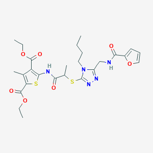 molecular formula C26H33N5O7S2 B2993187 2,4-DIETHYL 5-{2-[(4-BUTYL-5-{[(FURAN-2-YL)FORMAMIDO]METHYL}-4H-1,2,4-TRIAZOL-3-YL)SULFANYL]PROPANAMIDO}-3-METHYLTHIOPHENE-2,4-DICARBOXYLATE CAS No. 393817-43-1