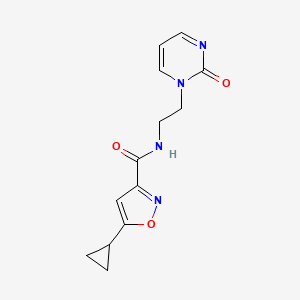 molecular formula C13H14N4O3 B2993201 5-cyclopropyl-N-(2-(2-oxopyrimidin-1(2H)-yl)ethyl)isoxazole-3-carboxamide CAS No. 2189435-08-1