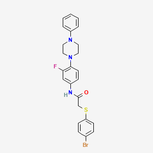 molecular formula C24H23BrFN3OS B2993215 2-[(4-bromophenyl)sulfanyl]-N-[3-fluoro-4-(4-phenylpiperazin-1-yl)phenyl]acetamide CAS No. 866136-81-4