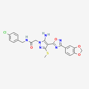B2993334 2-[5-amino-4-[3-(1,3-benzodioxol-5-yl)-1,2,4-oxadiazol-5-yl]-3-(methylthio)-1H-pyrazol-1-yl]-N-(4-chlorobenzyl)acetamide CAS No. 1019098-70-4
