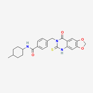molecular formula C24H25N3O4S B2993338 N-(4-methylcyclohexyl)-4-((8-oxo-6-thioxo-5,6-dihydro-[1,3]dioxolo[4,5-g]quinazolin-7(8H)-yl)methyl)benzamide CAS No. 688055-92-7