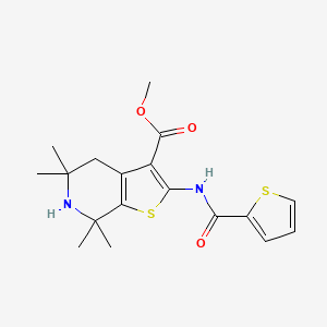 molecular formula C18H22N2O3S2 B2993425 Methyl 5,5,7,7-tetramethyl-2-(thiophene-2-carbonylamino)-4,6-dihydrothieno[2,3-c]pyridine-3-carboxylate CAS No. 887900-27-8