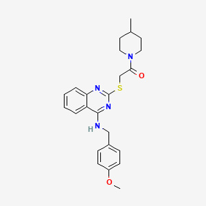 molecular formula C24H28N4O2S B2993463 2-[(4-{[(4-methoxyphenyl)methyl]amino}quinazolin-2-yl)sulfanyl]-1-(4-methylpiperidin-1-yl)ethan-1-one CAS No. 688355-48-8