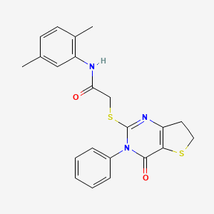 molecular formula C22H21N3O2S2 B2993607 N-(2,5-dimethylphenyl)-2-({4-oxo-3-phenyl-3H,4H,6H,7H-thieno[3,2-d]pyrimidin-2-yl}sulfanyl)acetamide CAS No. 686770-40-1