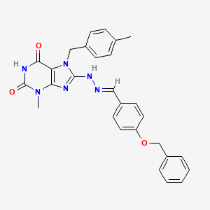 molecular formula C28H26N6O3 B2993630 4-(Benzyloxy)benzaldehyde [3-methyl-7-(4-methylbenzyl)-2,6-dioxo-2,3,6,7-tetrahydro-1H-purin-8-YL]hydrazone CAS No. 536718-87-3