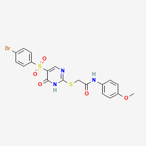 molecular formula C19H16BrN3O5S2 B2993632 2-((5-((4-bromophenyl)sulfonyl)-6-oxo-1,6-dihydropyrimidin-2-yl)thio)-N-(4-methoxyphenyl)acetamide CAS No. 893789-06-5