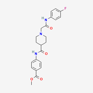 molecular formula C22H24FN3O4 B2993640 Methyl 4-(1-(2-((4-fluorophenyl)amino)-2-oxoethyl)piperidine-4-carboxamido)benzoate CAS No. 941881-57-8