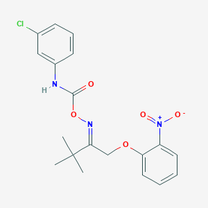 molecular formula C19H20ClN3O5 B2993683 1-[2-({[(3-Chloroanilino)carbonyl]oxy}imino)-3,3-dimethylbutoxy]-2-nitrobenzene CAS No. 478048-90-7