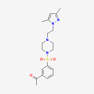 molecular formula C19H26N4O3S B2993698 1-(3-((4-(2-(3,5-dimethyl-1H-pyrazol-1-yl)ethyl)piperazin-1-yl)sulfonyl)phenyl)ethanone CAS No. 1421532-65-1