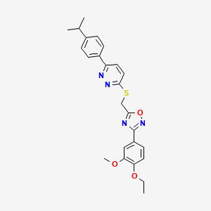 molecular formula C25H26N4O3S B2993702 3-({[3-(4-ethoxy-3-methoxyphenyl)-1,2,4-oxadiazol-5-yl]methyl}sulfanyl)-6-[4-(propan-2-yl)phenyl]pyridazine CAS No. 1115285-97-6