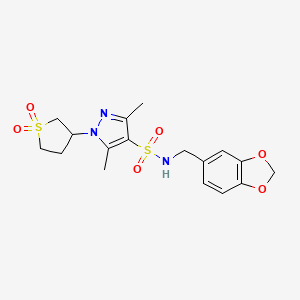 molecular formula C17H21N3O6S2 B2993761 N-(benzo[d][1,3]dioxol-5-ylmethyl)-1-(1,1-dioxidotetrahydrothiophen-3-yl)-3,5-dimethyl-1H-pyrazole-4-sulfonamide CAS No. 1019095-16-9