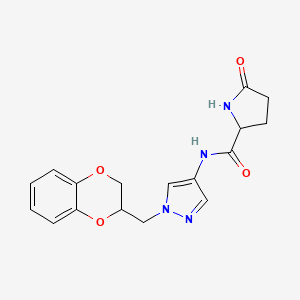 molecular formula C17H18N4O4 B2993784 N-(1-((2,3-dihydrobenzo[b][1,4]dioxin-2-yl)methyl)-1H-pyrazol-4-yl)-5-oxopyrrolidine-2-carboxamide CAS No. 1796888-47-5