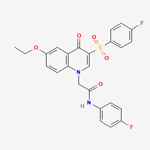 molecular formula C25H20F2N2O5S B2993797 2-[6-ethoxy-3-(4-fluorobenzenesulfonyl)-4-oxo-1,4-dihydroquinolin-1-yl]-N-(4-fluorophenyl)acetamide CAS No. 866729-07-9