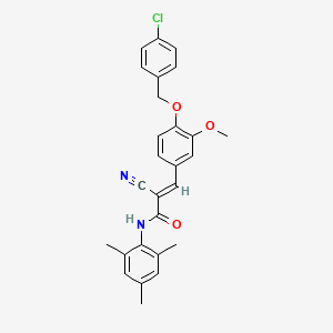 (E)-3-[4-[(4-chlorophenyl)methoxy]-3-methoxyphenyl]-2-cyano-N-(2,4,6-trimethylphenyl)prop-2-enamide