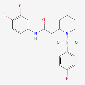 molecular formula C19H19F3N2O3S B2993932 N-(3,4-difluorophenyl)-2-(1-((4-fluorophenyl)sulfonyl)piperidin-2-yl)acetamide CAS No. 1021090-38-9