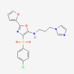 N-(3-(1H-imidazol-1-yl)propyl)-4-((4-chlorophenyl)sulfonyl)-2-(furan-2-yl)oxazol-5-amine