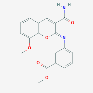 molecular formula C19H16N2O5 B2993994 methyl 3-{[(2Z)-3-carbamoyl-8-methoxy-2H-chromen-2-ylidene]amino}benzoate CAS No. 1327179-51-0