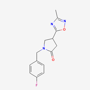 molecular formula C14H14FN3O2 B2994017 1-[(4-fluorophenyl)methyl]-4-(3-methyl-1,2,4-oxadiazol-5-yl)pyrrolidin-2-one CAS No. 1172383-35-5