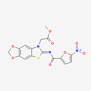 molecular formula C16H11N3O8S B2994079 methyl 2-[6-(5-nitrofuran-2-carbonyl)imino-[1,3]dioxolo[4,5-f][1,3]benzothiazol-7-yl]acetate CAS No. 905661-51-0