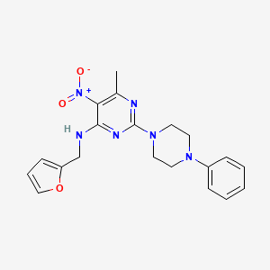 molecular formula C20H22N6O3 B2994109 N-(furan-2-ylmethyl)-6-methyl-5-nitro-2-(4-phenylpiperazin-1-yl)pyrimidin-4-amine CAS No. 1209375-79-0