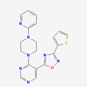 molecular formula C19H17N7OS B2994146 5-(4-(4-(Pyridin-2-yl)piperazin-1-yl)pyrimidin-5-yl)-3-(thiophen-2-yl)-1,2,4-oxadiazole CAS No. 2034387-22-7