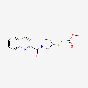 molecular formula C17H18N2O3S B2994211 Methyl 2-((1-(quinoline-2-carbonyl)pyrrolidin-3-yl)thio)acetate CAS No. 2034471-86-6