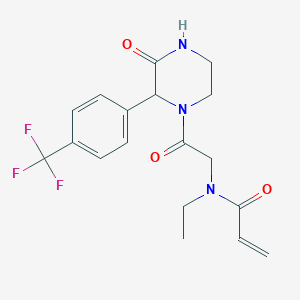 molecular formula C18H20F3N3O3 B2994310 N-Ethyl-N-[2-oxo-2-[3-oxo-2-[4-(trifluoromethyl)phenyl]piperazin-1-yl]ethyl]prop-2-enamide CAS No. 2361669-57-8