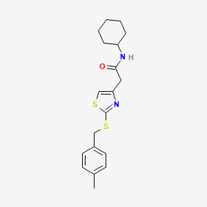 molecular formula C19H24N2OS2 B2994339 N-cyclohexyl-2-(2-((4-methylbenzyl)thio)thiazol-4-yl)acetamide CAS No. 954016-59-2