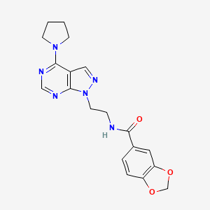 molecular formula C19H20N6O3 B2994340 N-(2-(4-(pyrrolidin-1-yl)-1H-pyrazolo[3,4-d]pyrimidin-1-yl)ethyl)benzo[d][1,3]dioxole-5-carboxamide CAS No. 1021122-88-2