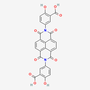 molecular formula C28H14N2O10 B2994359 Benzoic acid, 3,3'-(1,3,6,8-tetrahydro-1,3,6,8-tetraoxobenzo[lmn][3,8]phenanthroline-2,7-diyl)bis[6-hydroxy- (9CI) CAS No. 197389-70-1