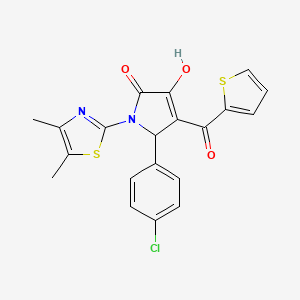molecular formula C20H15ClN2O3S2 B2994399 5-(4-chlorophenyl)-1-(4,5-dimethylthiazol-2-yl)-3-hydroxy-4-(thiophene-2-carbonyl)-1H-pyrrol-2(5H)-one CAS No. 638135-31-6