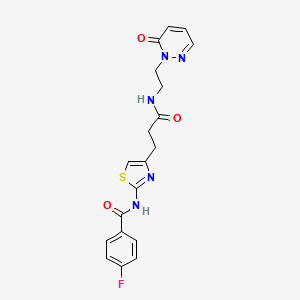 4-fluoro-N-(4-(3-oxo-3-((2-(6-oxopyridazin-1(6H)-yl)ethyl)amino)propyl)thiazol-2-yl)benzamide