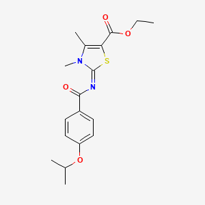 molecular formula C18H22N2O4S B2994453 ethyl (2Z)-3,4-dimethyl-2-{[4-(propan-2-yloxy)benzoyl]imino}-2,3-dihydro-1,3-thiazole-5-carboxylate CAS No. 476628-32-7