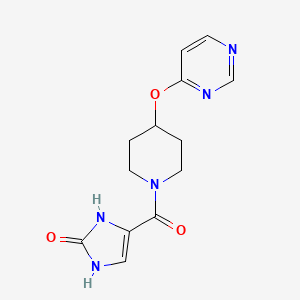 molecular formula C13H15N5O3 B2994493 4-(4-(pyrimidin-4-yloxy)piperidine-1-carbonyl)-1H-imidazol-2(3H)-one CAS No. 2195939-56-9