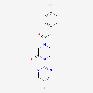 molecular formula C16H14ClFN4O2 B2994494 4-(2-(4-Chlorophenyl)acetyl)-1-(5-fluoropyrimidin-2-yl)piperazin-2-one CAS No. 2309571-79-5